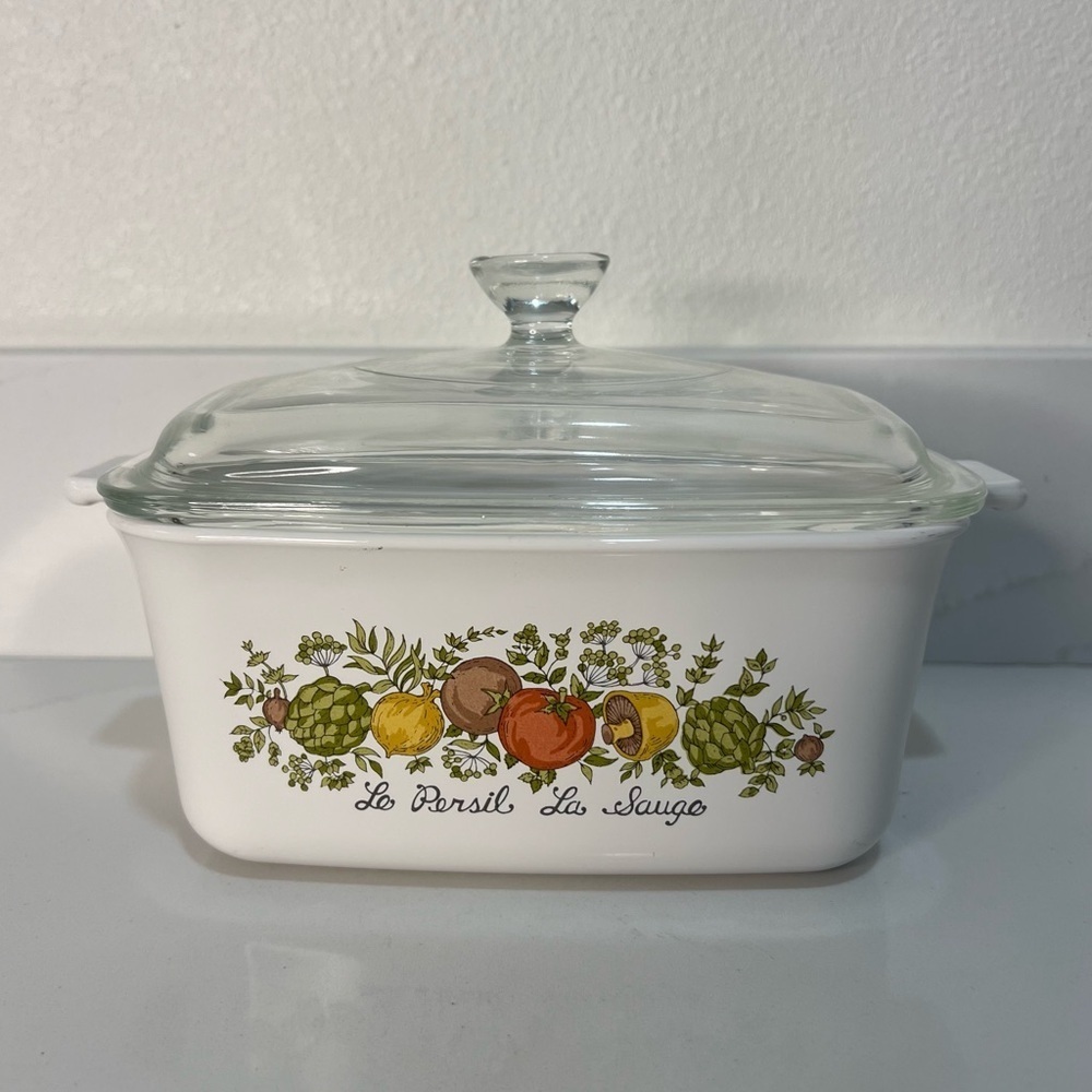 Vintage Corningware Spice of Life Casserole Dish with Glass Lid 7"x5.5"x3"